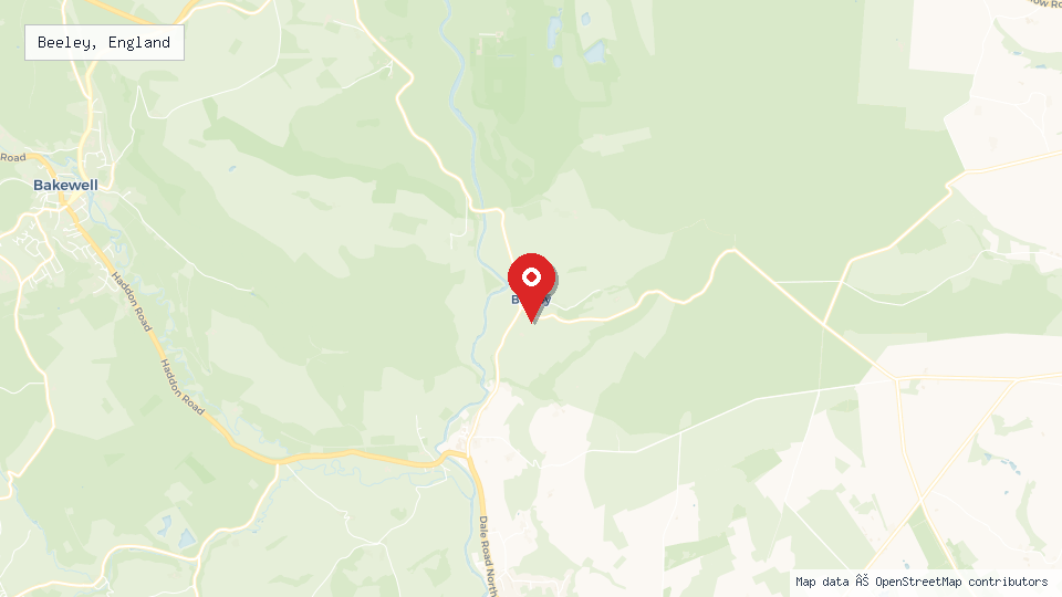 Street map of Beeley, England with location pin