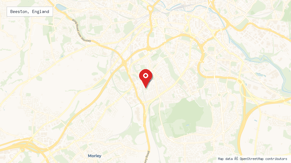 Street map of Beeston, England with location pin