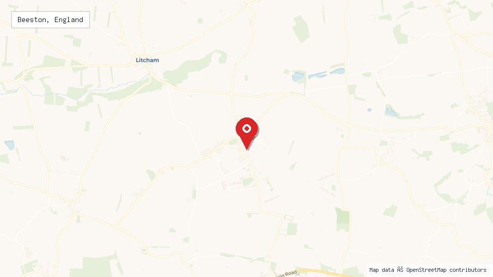 Street map of Beeston, England with location pin