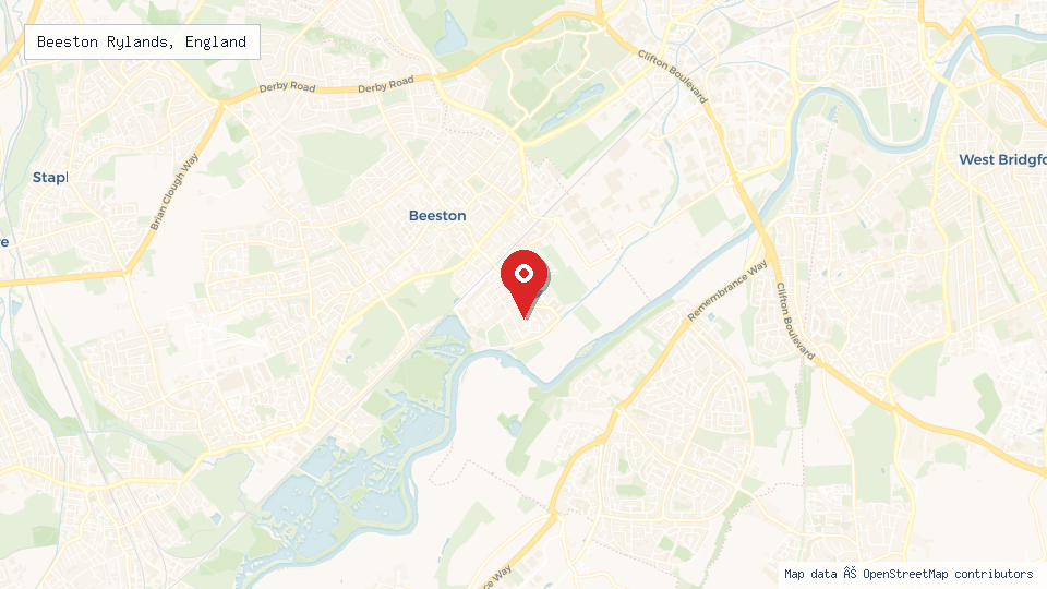 Street map of Beeston Rylands, England with location pin