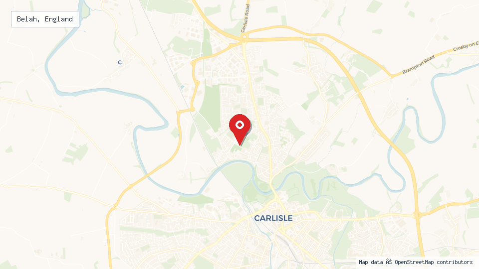 Street map of Belah, England with location pin