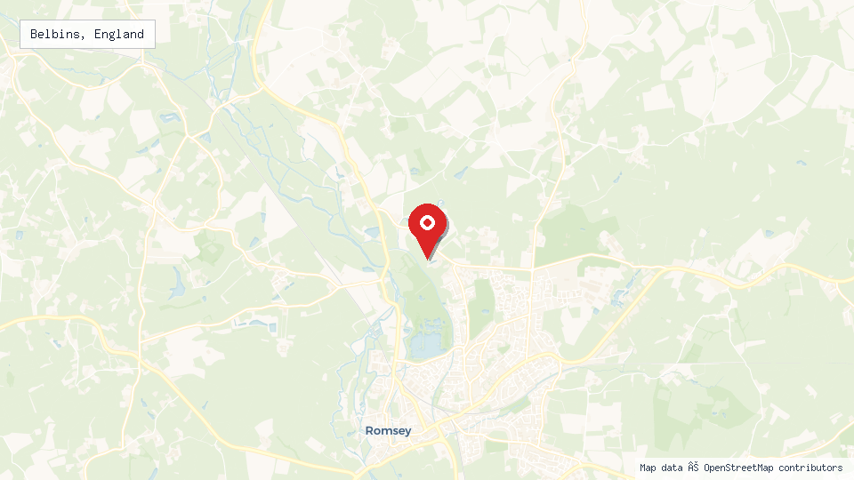 Street map of Belbins, England with location pin