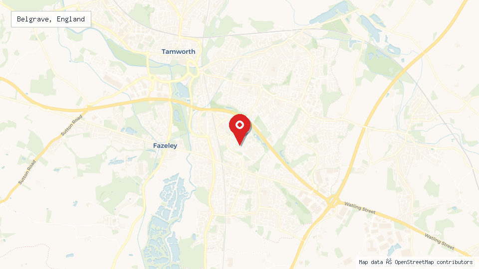 Street map of Belgrave, England with location pin