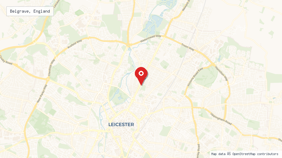 Street map of Belgrave, England with location pin