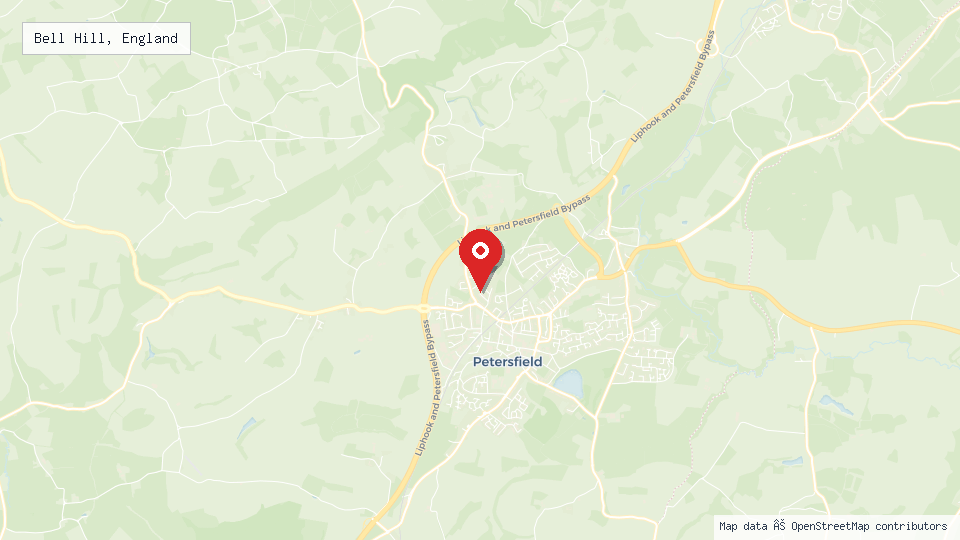 Street map of Bell Hill, England with location pin