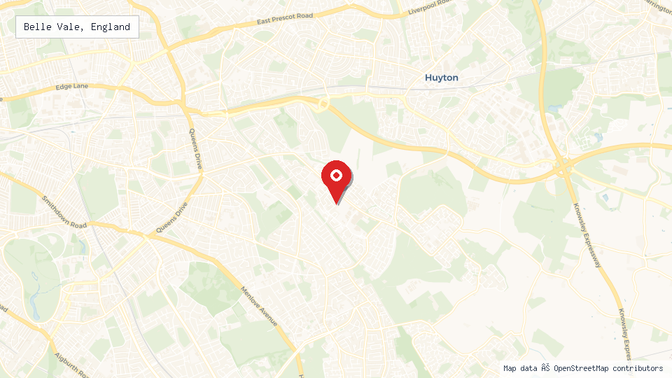 Street map of Belle Vale, England with location pin