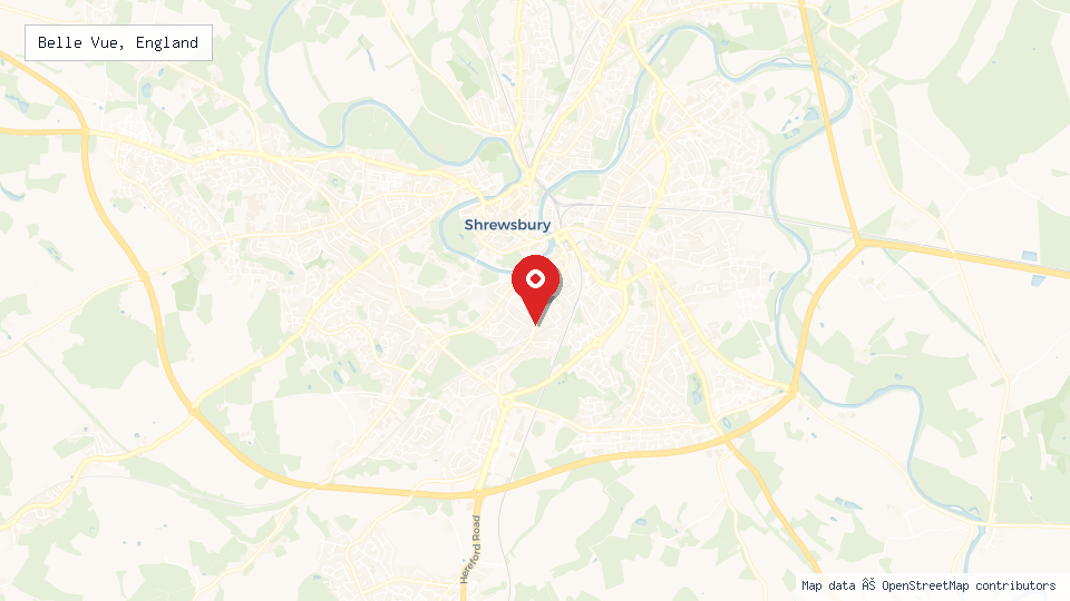 Street map of Belle Vue, England with location pin