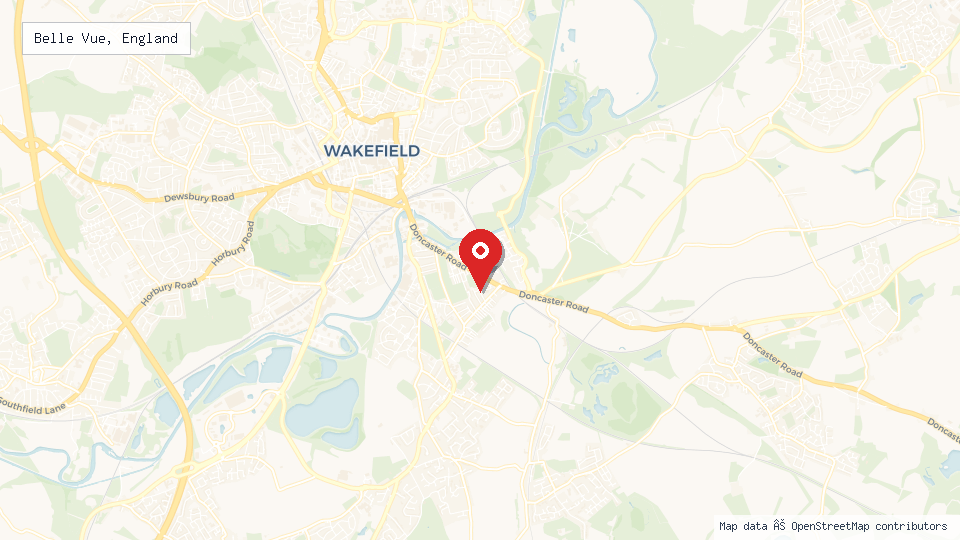 Street map of Belle Vue, England with location pin