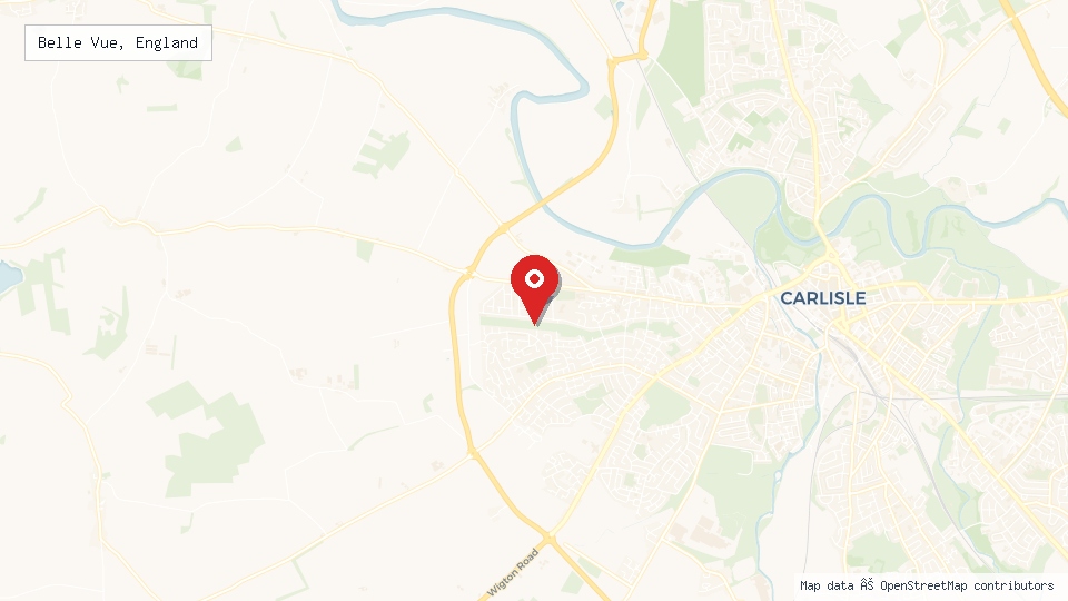 Street map of Belle Vue, England with location pin