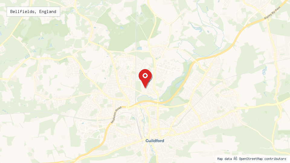 Street map of Bellfields, England with location pin