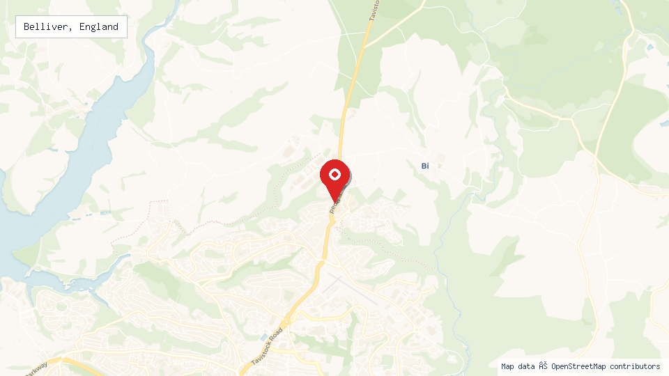 Street map of Belliver, England with location pin