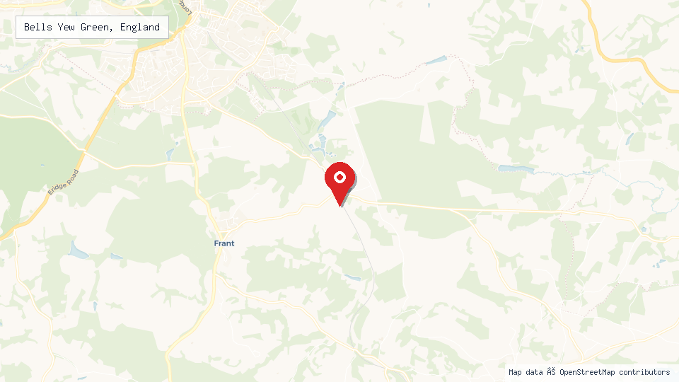 Street map of Bells Yew Green, England with location pin