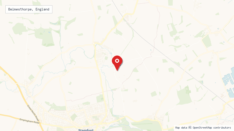 Street map of Belmesthorpe, England with location pin