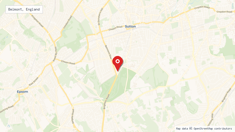 Street map of Belmont, England with location pin