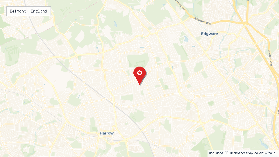 Street map of Belmont, England with location pin