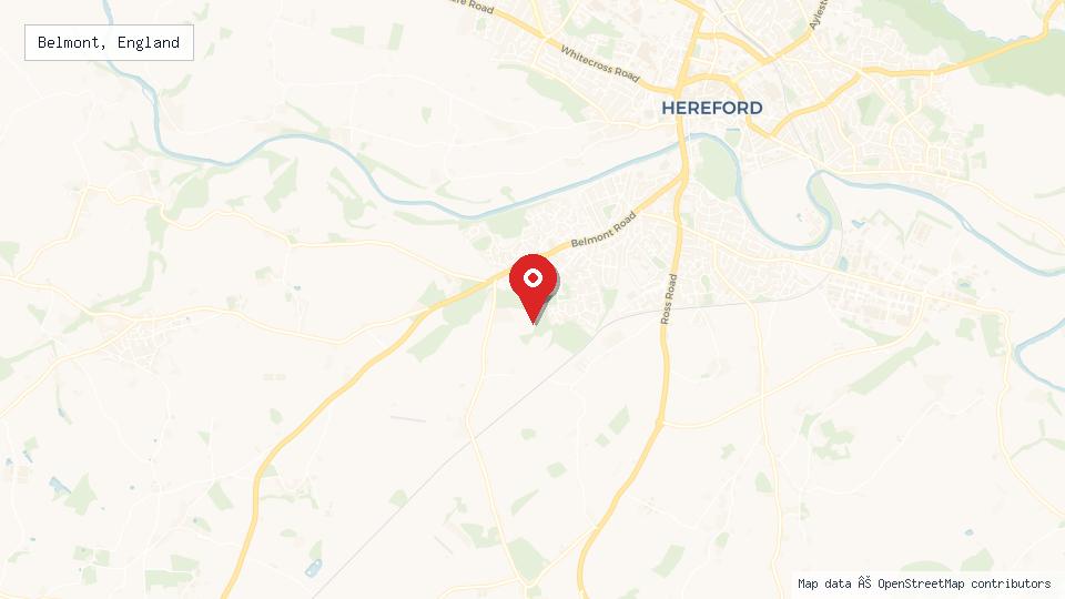 Street map of Belmont, England with location pin