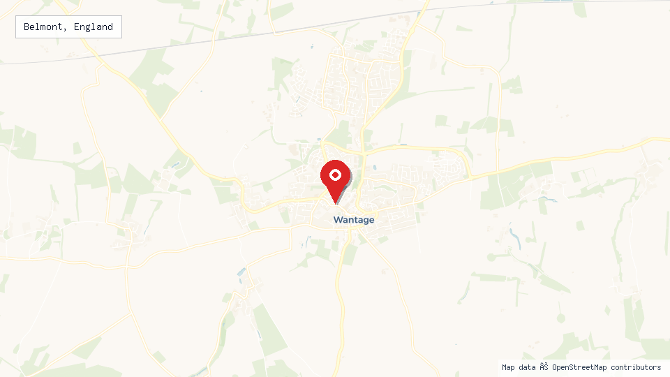 Street map of Belmont, England with location pin