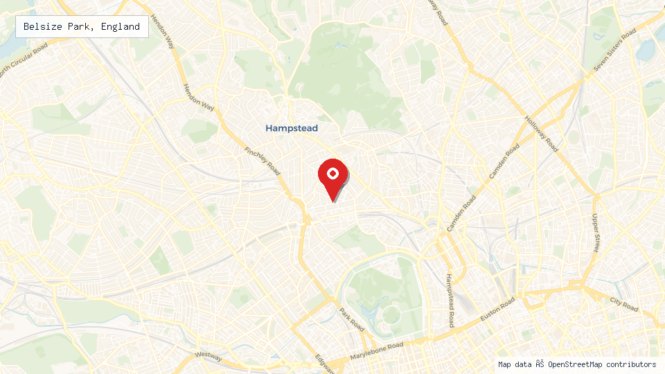 Street map of Belsize Park, England with location pin