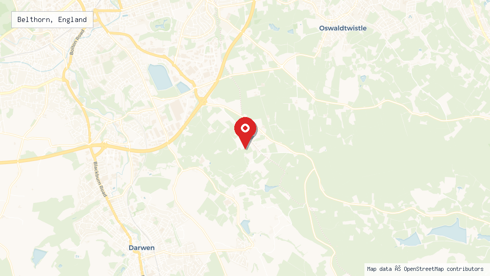 Street map of Belthorn, England with location pin