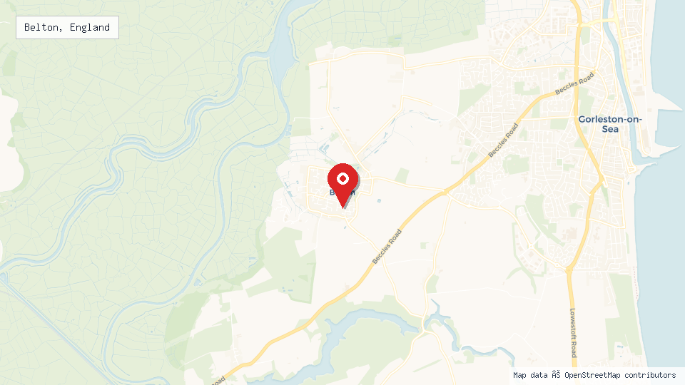 Street map of Belton, England with location pin