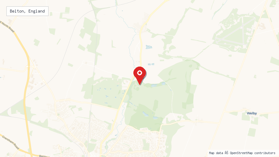 Street map of Belton, England with location pin