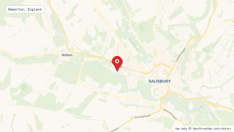 Street map of Bemerton, England with location pin