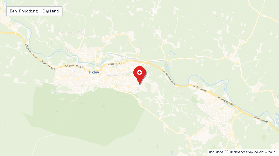 Street map of Ben Rhydding, England with location pin