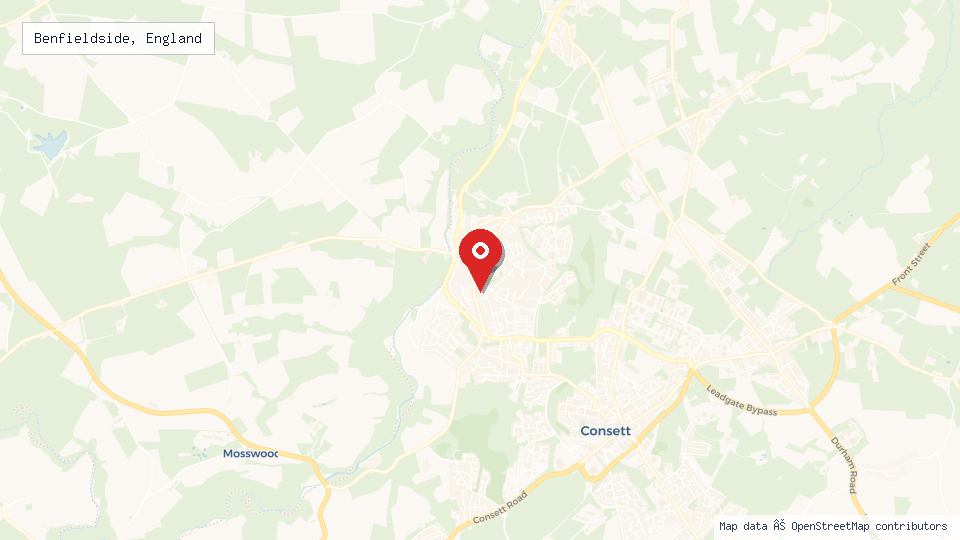 Street map of Benfieldside, England with location pin