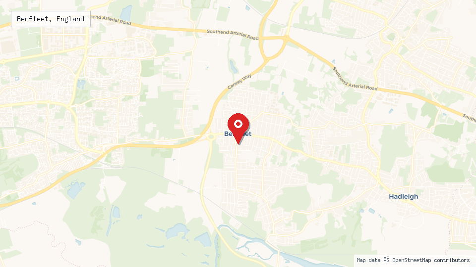 Street map of Benfleet, England with location pin