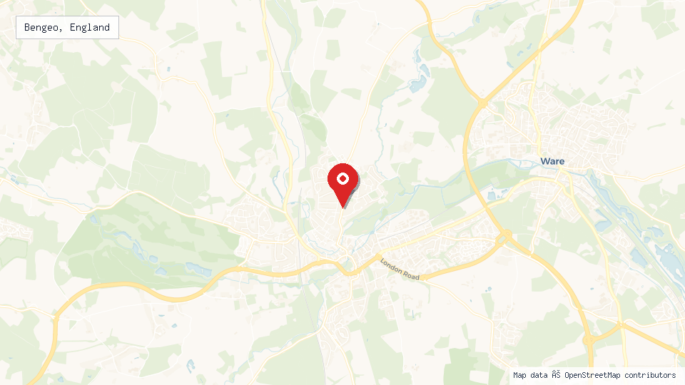 Street map of Bengeo, England with location pin