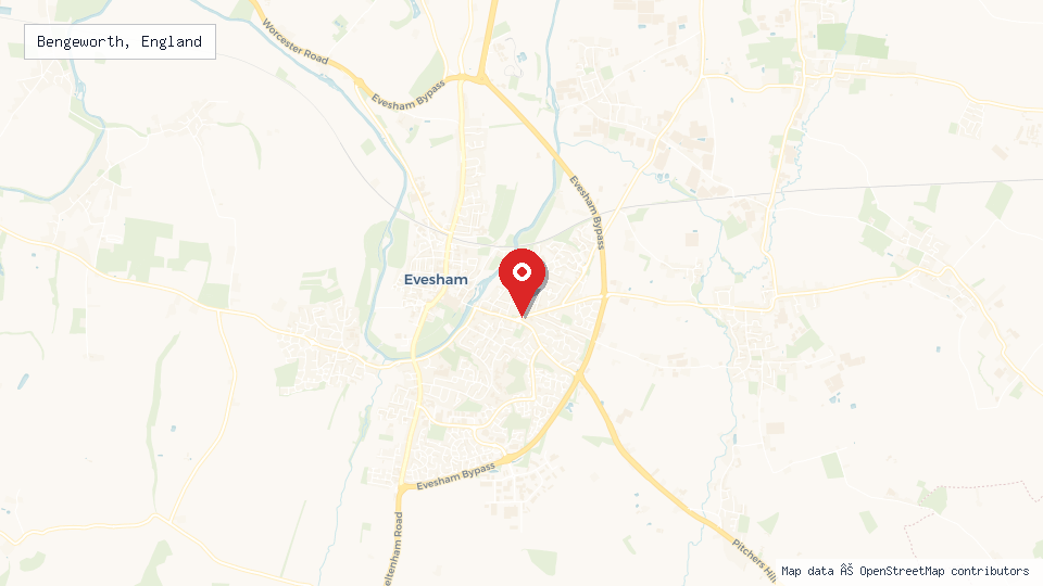 Street map of Bengeworth, England with location pin