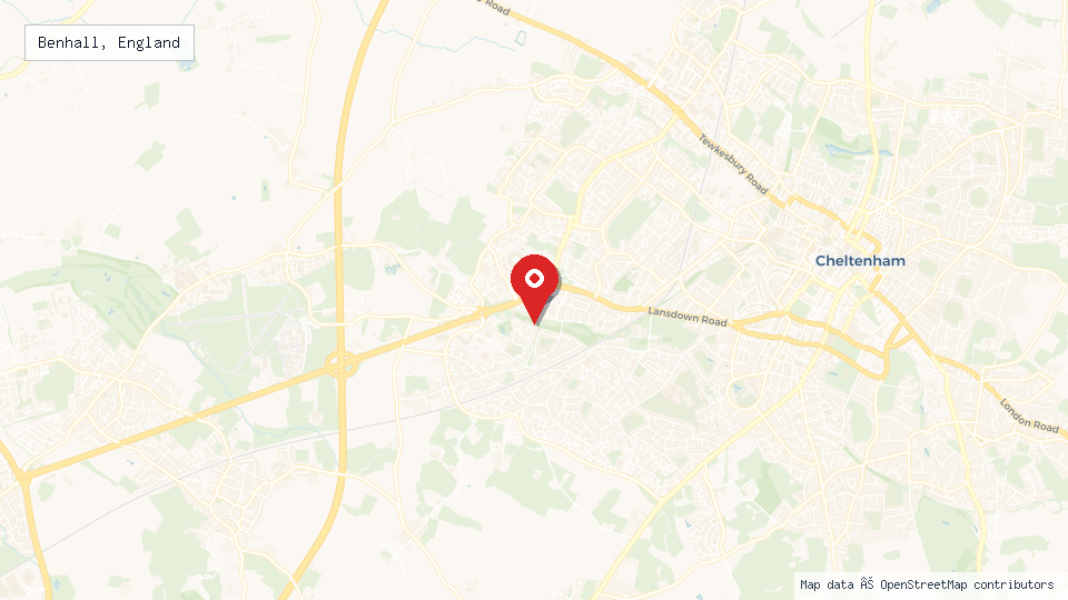 Street map of Benhall, England with location pin