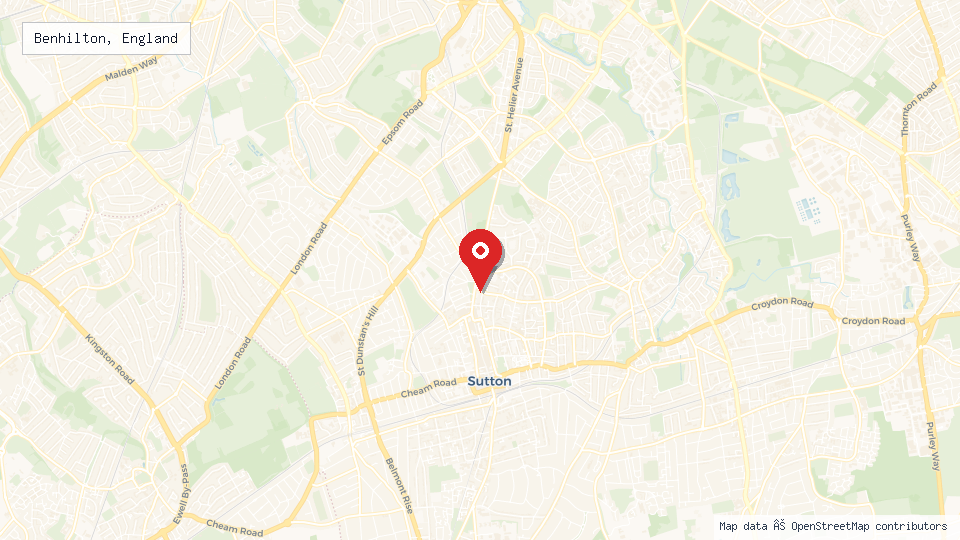 Street map of Benhilton, England with location pin