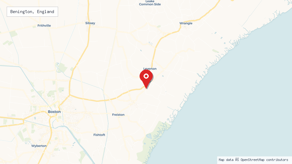 Street map of Benington, England with location pin