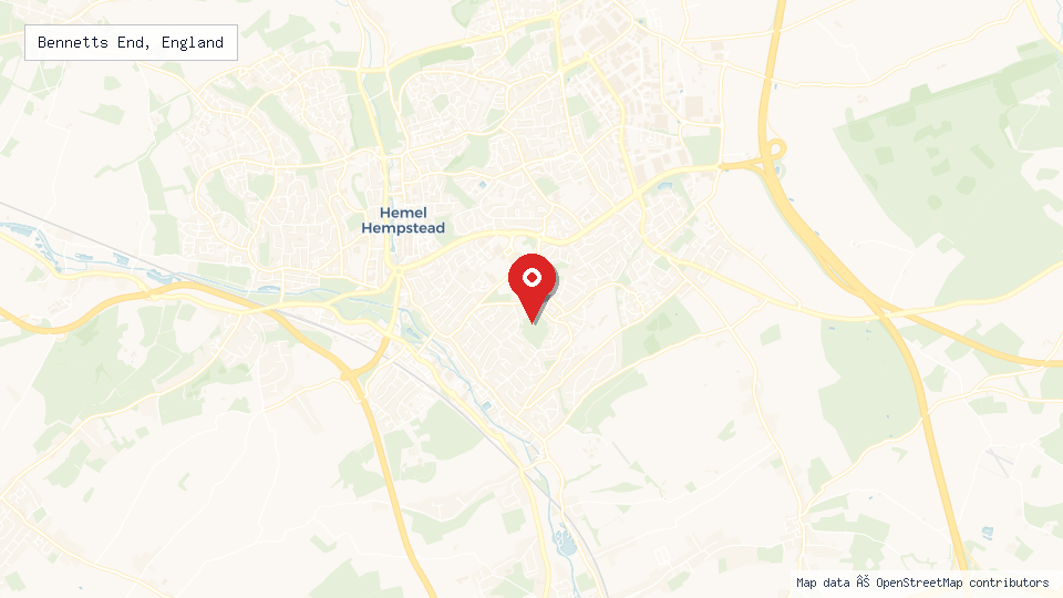 Street map of Bennetts End, England with location pin