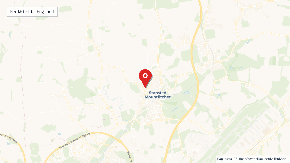 Street map of Bentfield, England with location pin