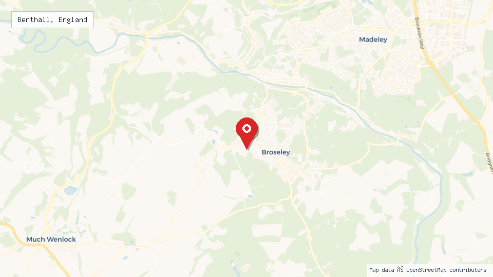 Street map of Benthall, England with location pin