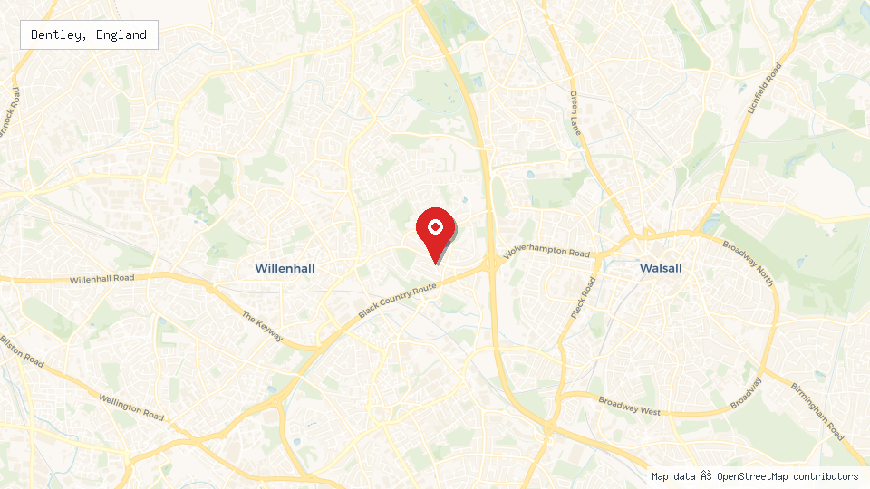 Street map of Bentley, England with location pin