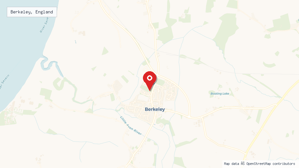 Street map of Berkeley, England with location pin