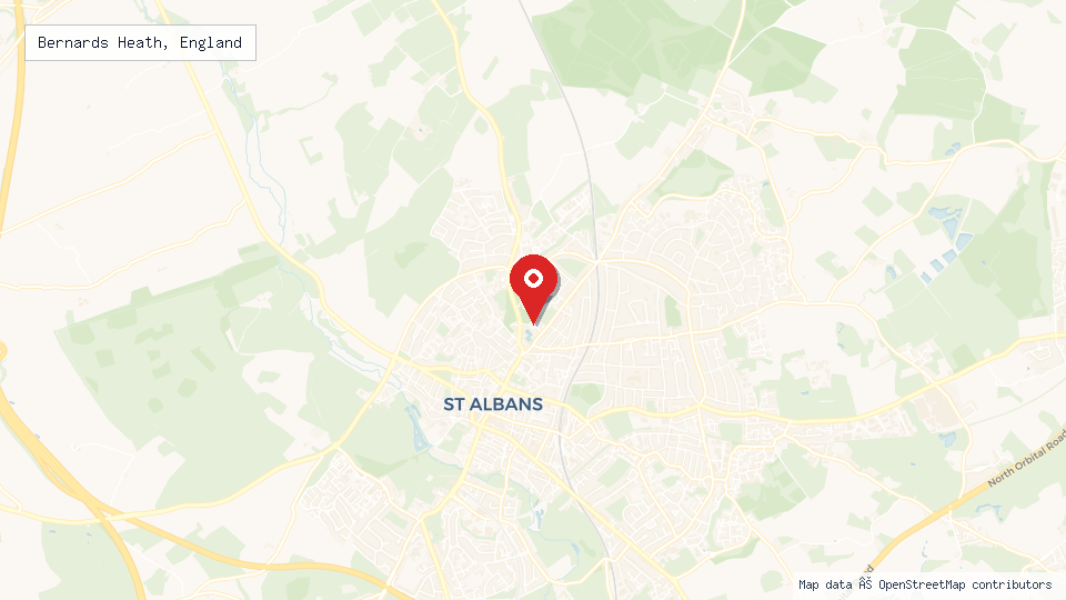 Street map of Bernards Heath, England with location pin