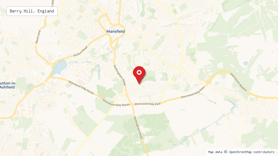Street map of Berry Hill, England with location pin