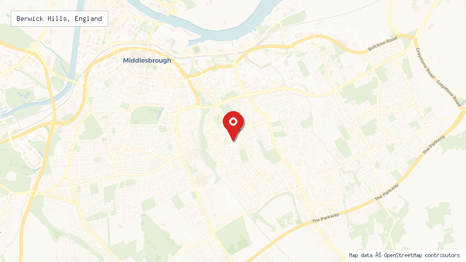 Street map of Berwick Hills, England with location pin