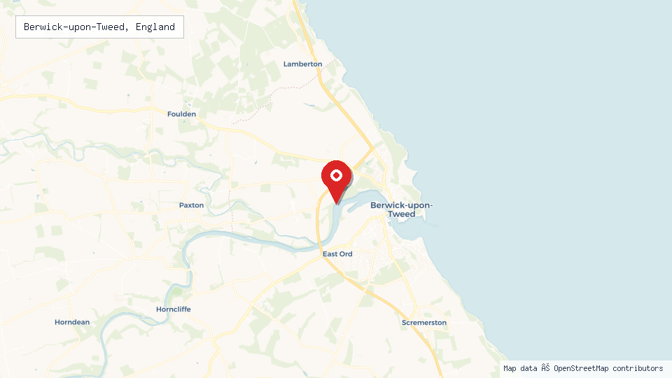 Street map of Berwick-upon-Tweed, England with location pin