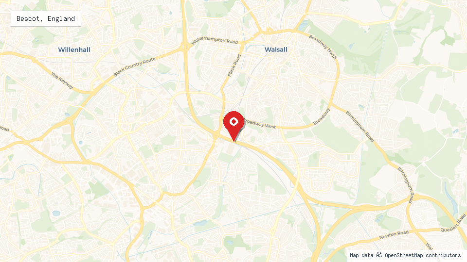 Street map of Bescot, England with location pin