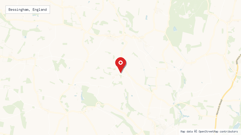 Street map of Bessingham, England with location pin