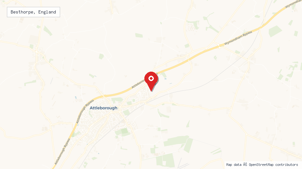 Street map of Besthorpe, England with location pin