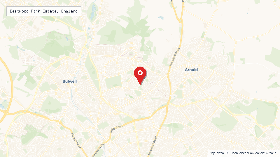 Street map of Bestwood Park Estate, England with location pin