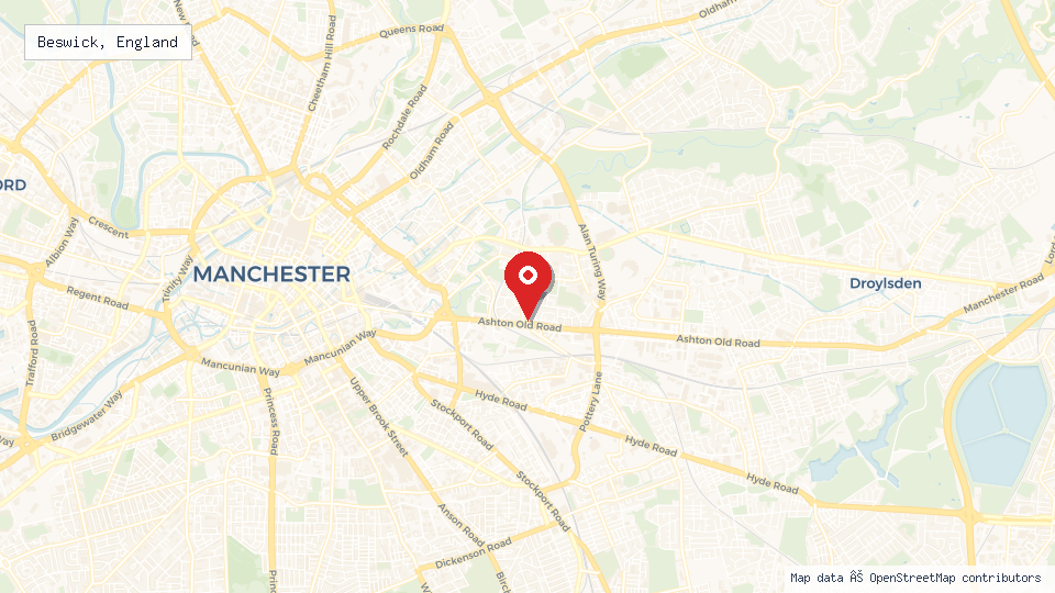 Street map of Beswick, England with location pin