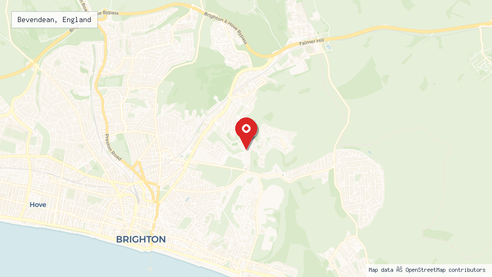 Street map of Bevendean, England with location pin