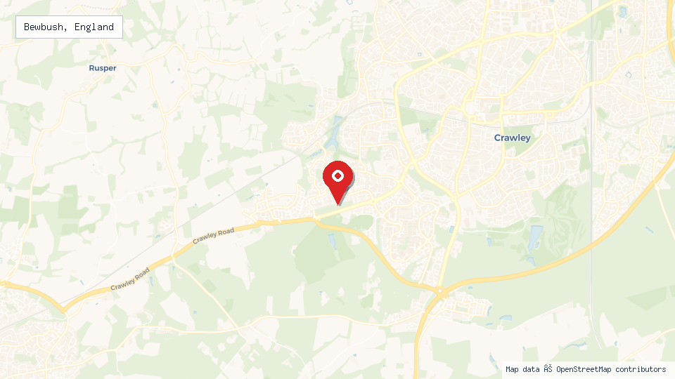 Street map of Bewbush, England with location pin